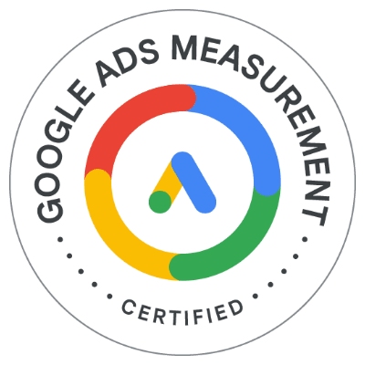 Zertifikatsbadge: Google Ads Measurement Certification, ausgestellt von Skillshop, Google-Zertifizierungsplattform, 2026.