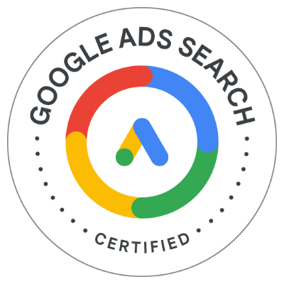 Zertifikatsbadge: Google Ads Search Certification, ausgestellt von Skillshop, Google-Zertifizierungsplattform, 2026.