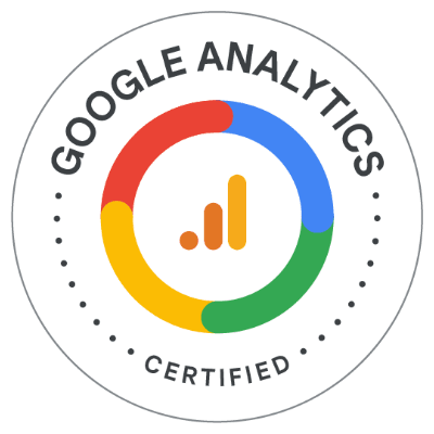 Zertifikatsbadge: Google Analytics Certification, ausgestellt von Skillshop, Google-Zertifizierungsplattform, 2026.