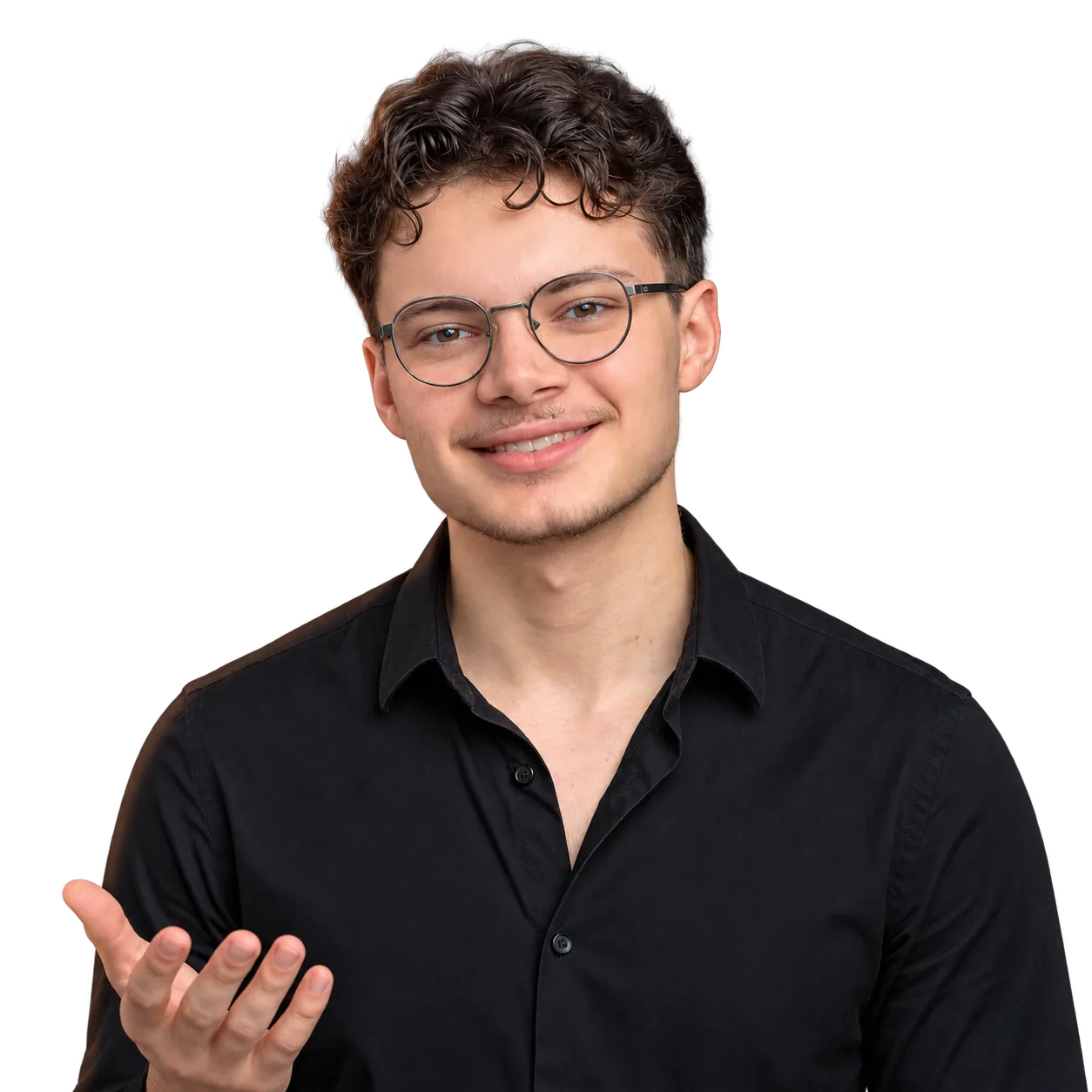 Timo Maibach im Gespräch, er erklärt mit offener Hand